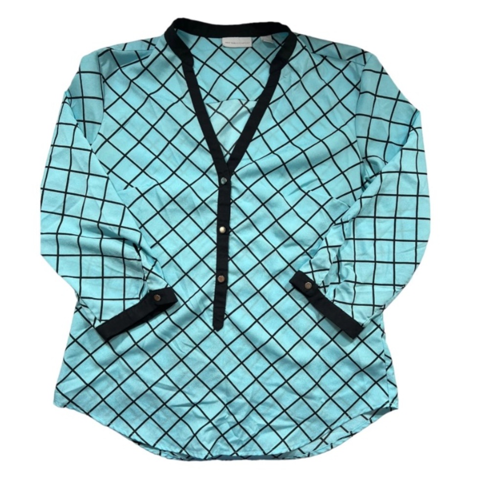 New York & Co 3/4 Sleeve Women’s Blouse Teal Black Loose Flowy